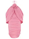 Magda Butrym Mini Pink Dress With Cape And Rose Patch In Stretch Polyamide Woman In Pink