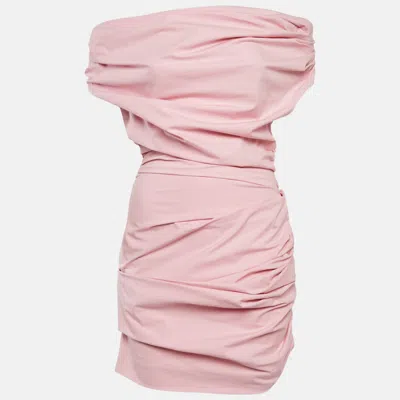 Pre-owned Magda Butrym Pink Poplin Cowl Neck Ruche Detail Mini Dress S