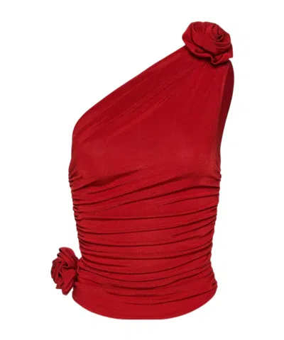 Magda Butrym One-shoulder T-shirt 3d Roses In Red