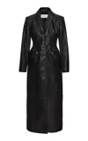 Magda Butrym Pleated Leather Long Coat In Black
