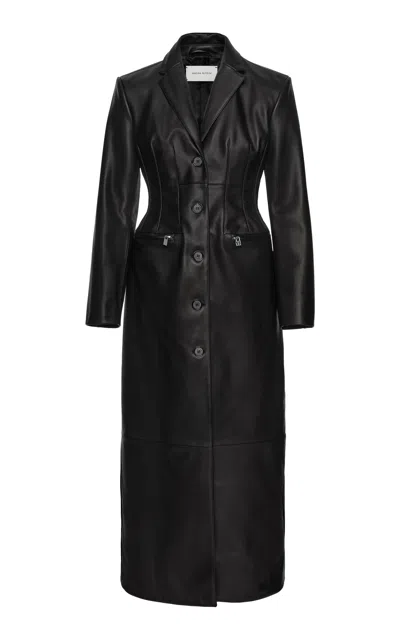 Magda Butrym Pleated Leather Long Coat In Black