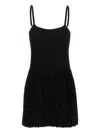 Magda Butrym Ribbed Texture Pleated Skirt Dress In Black