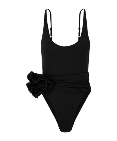 Magda Butrym Pleated One-piece Swimsuit In Black