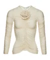 Magda Butrym Floral-appliqué Ruched Top In Nude
