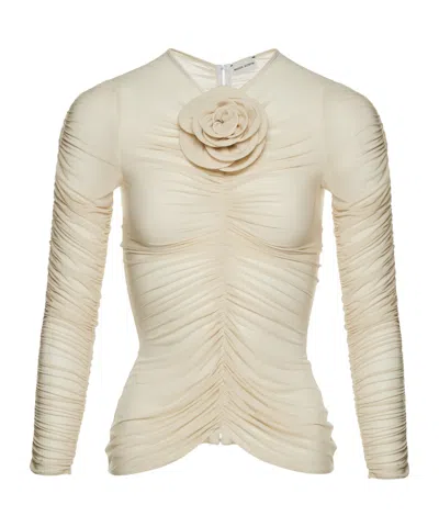 Magda Butrym Floral-appliqué Ruched Top In Beige