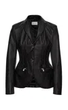 Magda Butrym Pleated Sheep Leather Blazer In Black