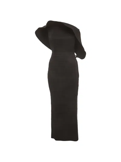 Pre-owned Magda Butrym Plissé Draped Maxi Dress In Black