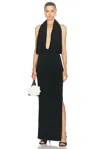 Magda Butrym Draped Stretch-satin Halterneck Gown In Black