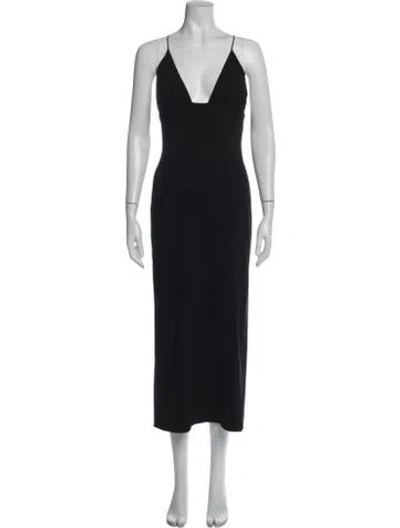 Pre-owned Magda Butrym Plunge Neckline Midi Length Dress In Black
