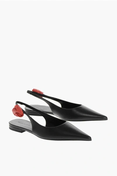 MAGDA BUTRYM POINT TOE LEATHER BALLET FLATS WITH SLINGBACK DESIGN