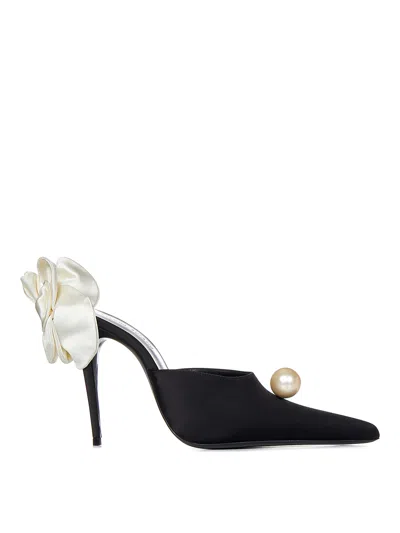 MAGDA BUTRYM POINTED MULES IN BLACK SATIN