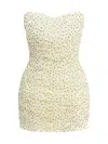 Magda Butrym Strapless Crochet-trimmed Ruched Polka-dot Silk-blend Chiffon Mini Dress In Yellow
