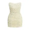 Magda Butrym Strapless Crochet-trimmed Ruched Polka-dot Silk-blend Chiffon Mini Dress In Multi