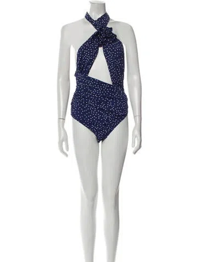 Pre-owned Magda Butrym Polka Dot Print Halterneck Bodysuit W/ Tags In Blue