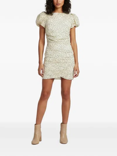 Pre-owned Magda Butrym Polka-dot-print Ruched Mini Dress In Neutrals