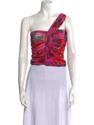 Pre-owned Magda Butrym Printed One-shoulder Crop Top In Pink