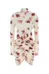 Magda Butrym Printed Jersey Mini Dress W/ Rose In Cream
