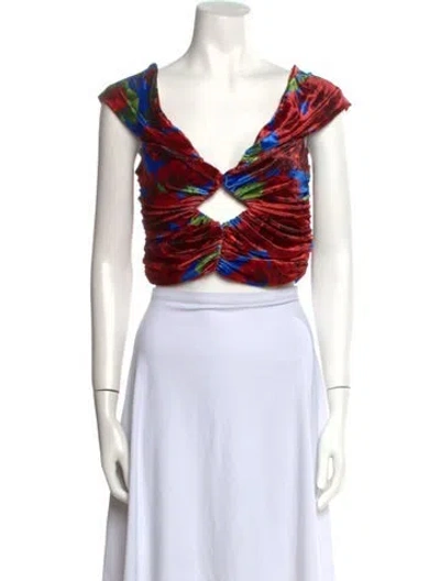 Pre-owned Magda Butrym Printed V-neck Crop Top In Multi