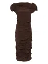 Magda Butrym Medium Length Dress With Bubble Sleeves In Brown