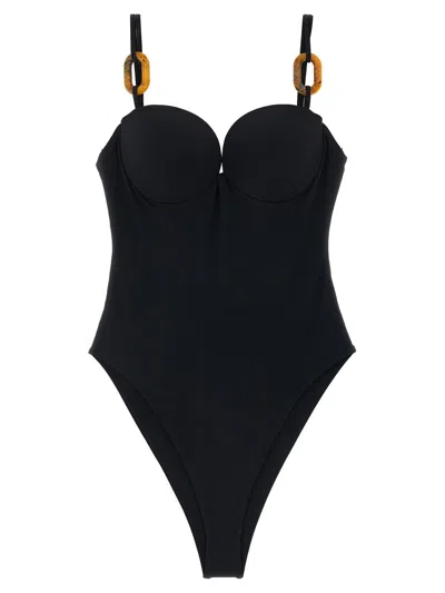 Magda Butrym Re26 Swimsuit Adjustable Straps Tortoiseshell Detail In Black