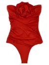 Magda Butrym '04' Strapless Floral Applique One-piece Swimsuit In Red
