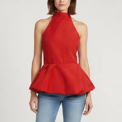 Pre-owned Magda Butrym Red Cotton Blend Halter Neck Peplum Top S