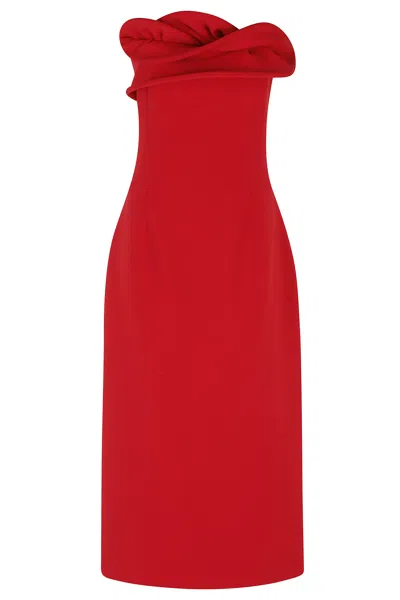 Magda Butrym Red Floral Swirl Wool Corset Midi Dress