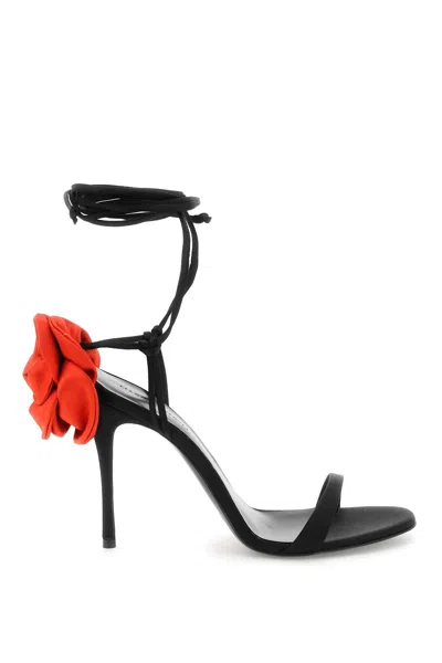 Magda Butrym 105mm Rose-embellished Satin Sandals In Black