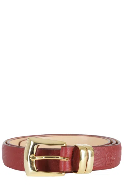 Magda Butrym Red Gold Buckle Cowhide Leather Belt In Burgundy