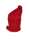 Magda Butrym Draped Viscose Blend One-shoulder Top In Red