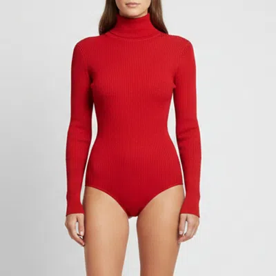 Pre-owned Magda Butrym Red Rib Knit Turtleneck Bodysuit Top S