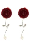 Magda Butrym Red Rose Stem Earrings With Pearl Drop In Red