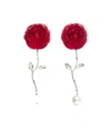 Magda Butrym Red Rose Stem Earrings With Pearl Drop In Red