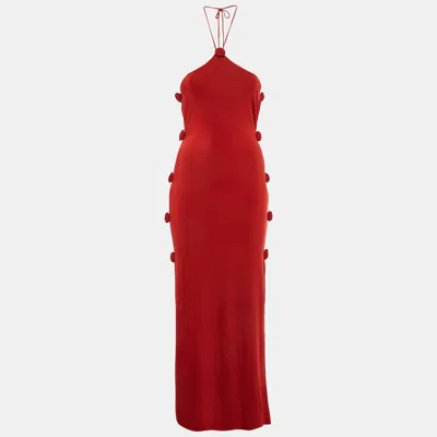 Pre-owned Magda Butrym Red Rosette Halterneck Maxi Dress S