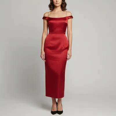 Pre-owned Magda Butrym Red Silk Satin Off-shoulder Padded Midi Dress S