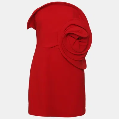 Pre-owned Magda Butrym Red Stretch Wool Ruffled Rose Strapless Top Xs
