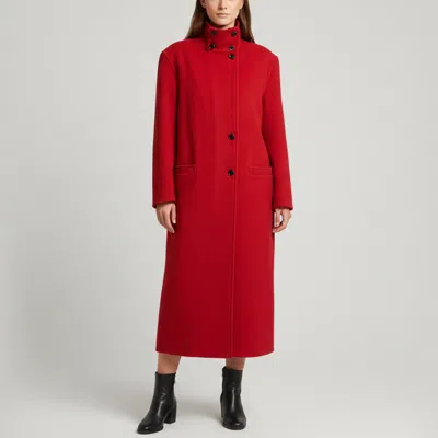Pre-owned Magda Butrym Red Wool Button Front Long Coat S