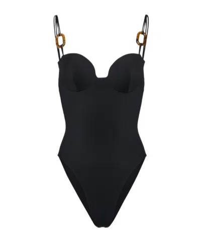 Magda Butrym Retro Bustier Swimsuit In Black With Ring Detail