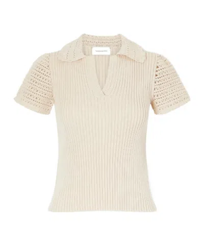 Magda Butrym Crochet-trimmed Ribbed Cotton Polo Shirt In Neutral