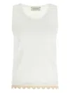 Magda Butrym Lace Trim Ribbed Texture Scoop Neck Top In White