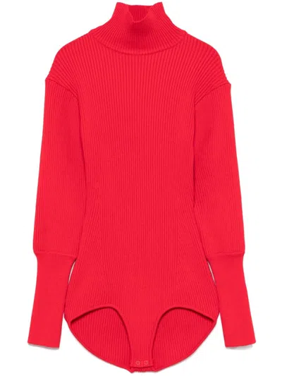 Magda Butrym Ribbed High-neck Bodysuit In Red