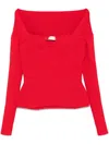 Magda Butrym Ribbed Viscose Blend Sweater With Sweetheart Neckline In Rot