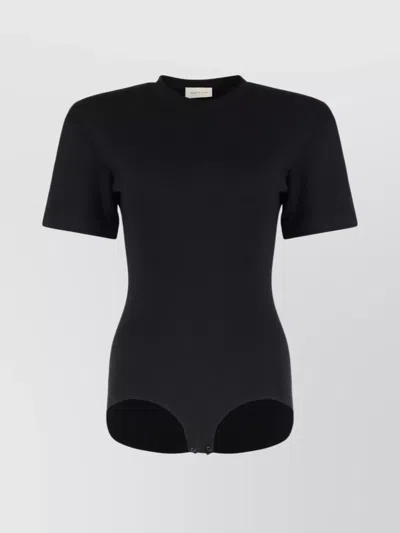Magda Butrym Ribbed Knit Padded Shoulder Bodysuit In Black