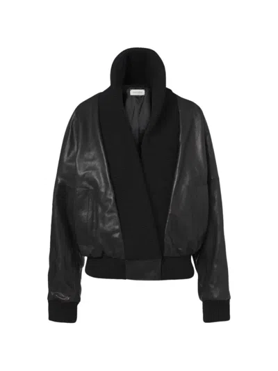 Magda Butrym Ribbed-knit Leather Jacket In Black