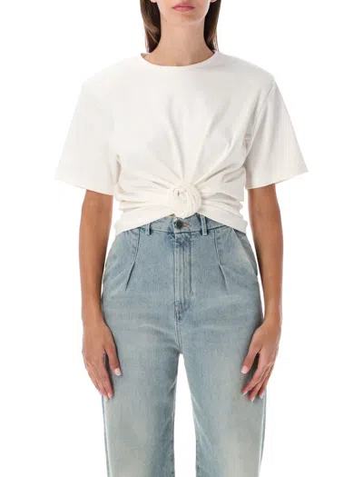 Magda Butrym Ribbed Short-sleeved Top With Front Knot And Draped Effect In White