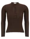 Magda Butrym Ribbed Silk Sweater With Crew Neck In Brown