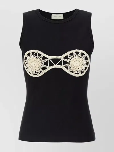 Magda Butrym Ribbed Sleeveless Crochet Detail Top In Black