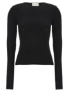 Magda Butrym Ribbed Viscose-blend Sweater With Sculptural Chest Detail In Black