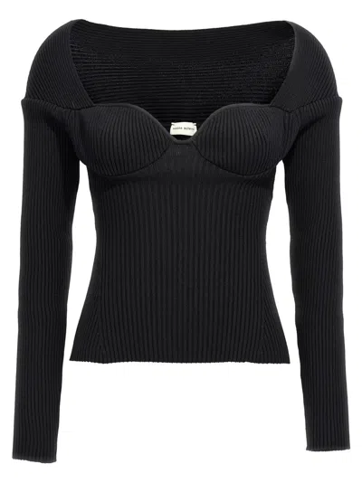 Magda Butrym Ribbed Viscose Blend Sweater With Sweetheart Neckline