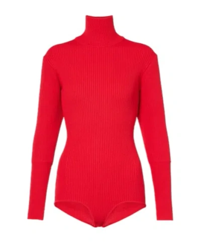 Magda Butrym Ribbed-knit Turtleneck Bodysuit In Red